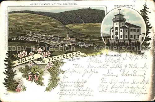 AK / Ansichtskarte Oberwiesenthal Erzgebirge Panorama mit Fichtelberg Unterkunftshaus Aussichtsturm Litho Kat. Oberwiesenthal
