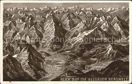 AK / Ansichtskarte Oberstdorf Allgaeuer Bergwelt aus der Vogelschau Panoramakarte Nr 32 Kat. Oberstdorf