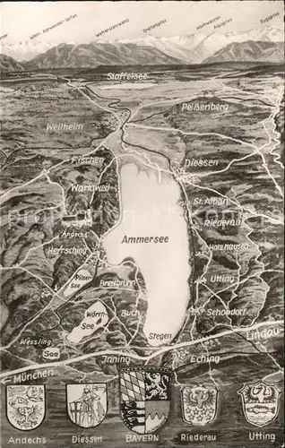 AK / Ansichtskarte Diessen Ammersee Panorama vom Ammersee gegen Wettersteingebirge Stadtwappen Kat. Diessen a.Ammersee