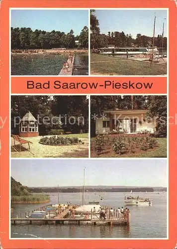 AK / Ansichtskarte Pieskow Bad Saarow Strandbad Schiffsanlegestelle Solequelle Gedenkstaette Scharmuetzelsee Kat. Bad Saarow Pieskow