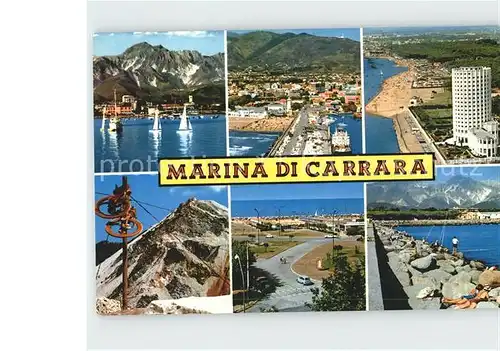 AK / Ansichtskarte Marina di Carrara Hafen Fliegeraufnahme Strandpartie Kat. 