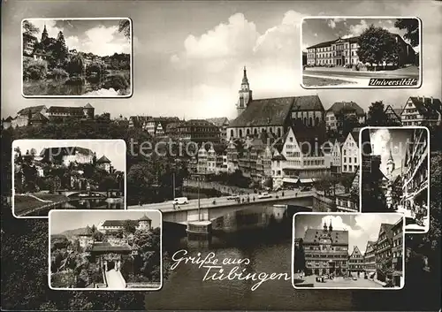 AK / Ansichtskarte Tuebingen Universitaet Neckarbruecke Kirche Marktplatz Strassenpartie Schloss Bromsilber Kat. Tuebingen