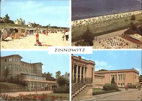 AK / Ansichtskarte Zinnowitz Ostseebad Strand Sportanlage Fliegeraufnahme Haus Schmirgal Kulturhaus