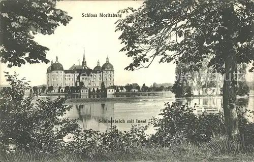 AK / Ansichtskarte Moritzburg Sachsen Schloss mit Teich und Insel Kat. Moritzburg Dresden