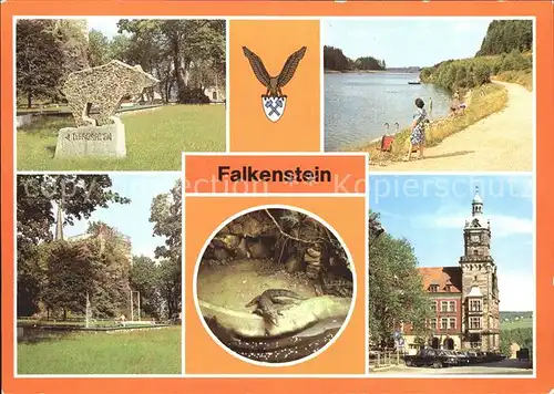 AK / Ansichtskarte Falkenstein Vogtland Schlossfelsen Uferpromenade Talsperre Tierpark Nilkrokodil Rathaus Kat. Falkenstein Vogtland