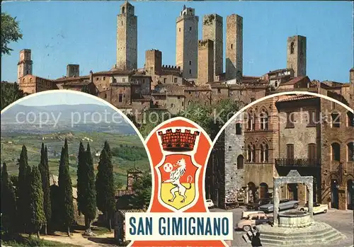 AK / Ansichtskarte San Gimignano Tuerme der Stadt Brunnen Wappen