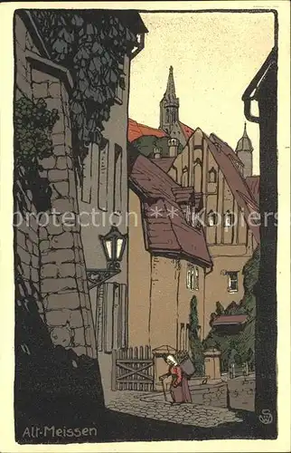 AK / Ansichtskarte Alt Meissen Elbe Rote Stufen Kuenstler Steinzeichnung Kat. Meissen