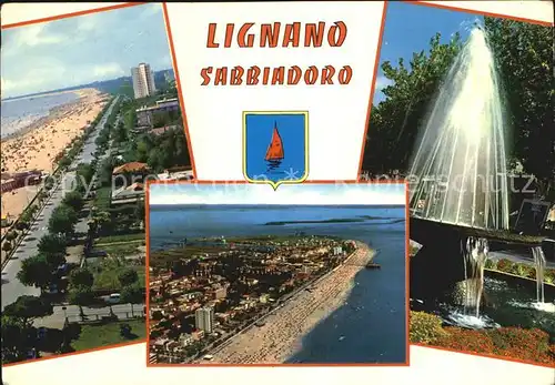 AK / Ansichtskarte Lignano Sabbiadora Strand Uferstrasse Fliegeraufnahme Fontaene Park
