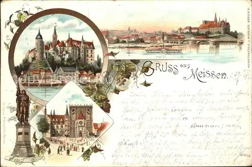 AK / Ansichtskarte Meissen Elbe Sachsen Burgberg Albrechtsburg Dom Elbbruecke Denkmal Litho Reichspost Kat. Meissen