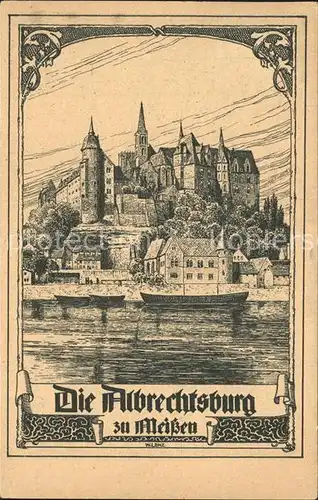AK / Ansichtskarte Meissen Elbe Sachsen Burgberg Albrechtsburg Serie Deutsche Burgen Zeichnung von W. Lenz Nr. 184 Kuenstlerkarte Kat. Meissen