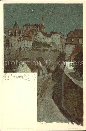 AK / Ansichtskarte Meissen Elbe Sachsen Altstadt mit Albrechtsburg bei Nacht Kuenstlerkarte Reichspost Kat. Meissen