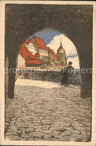 AK / Ansichtskarte Meissen Elbe Sachsen Torbogen Stadtmauer Steinzeichnung Kunstmaler Artur Barth Kuenstlerkarte Kat. Meissen