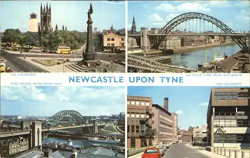AK / Ansichtskarte Newcastle upon Tyne Haymarket Monument River Tyne from Gateshead University Tyne Bridge Kat. Newcastle upon Tyne