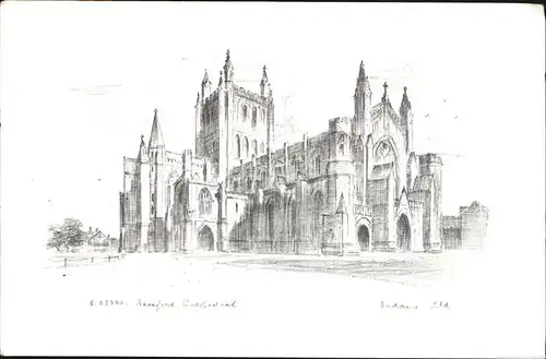 AK / Ansichtskarte Hereford UK Cathedral Kathedrale Zeichnung Kuenstlerkarte