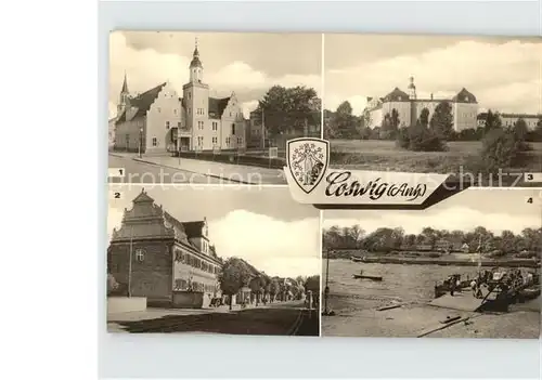 AK / Ansichtskarte Coswig Anhalt Rathaus Sparkasse ehem. Schloss Elbfaehre Kat. Coswig Anhalt