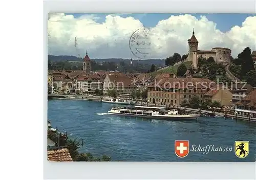 AK / Ansichtskarte Schaffhausen SH mit Festung Munot und Rhein Dampfer Wappen Kat. Schaffhausen