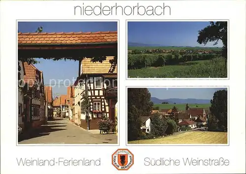 AK / Ansichtskarte Niederhorbach Niederhorbach Ortsansichten Restaurant Buergerstube Landschaft Weinland Kat. Niederhorbach