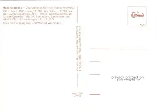 AK / Ansichtskarte Winningen Mosel Moseltalbruecke Deutschlands hoechste Autobahnbruecke Fliegeraufnahme Kat. Winningen