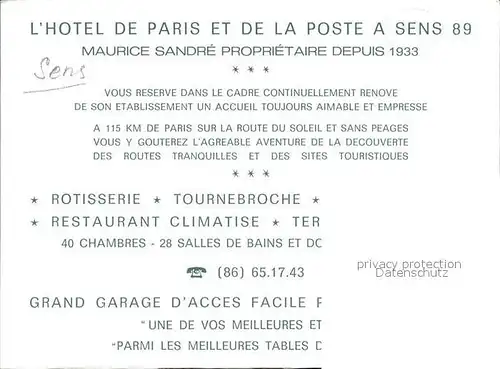 AK / Ansichtskarte Sens Hotel de Paris et de la Poste Rotisserie Kat. Sens