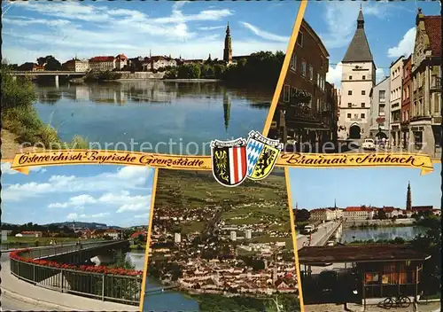 AK / Ansichtskarte Braunau Inn Vorstadtmit Stadtturm Blick nach Simbach Luftaufnahme