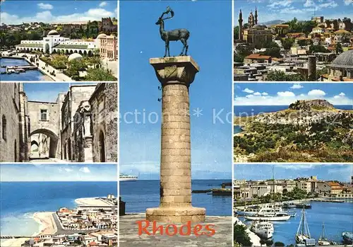 AK / Ansichtskarte Rhodes Rhodos Greece Teilansichten Kueste Hafen Statue Elafos Hafeneinfahrt Kat. Rhodes