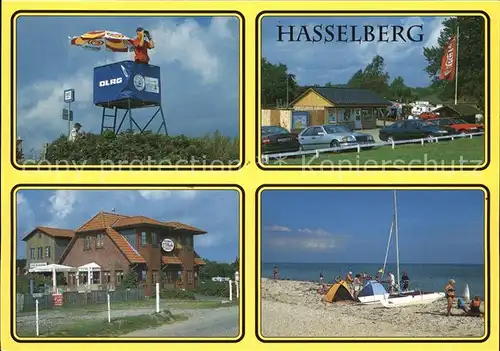 AK / Ansichtskarte Hasselberg Ostsee DLRG Wachturm Campingplatz Gaststaette Strand Kat. Hasselberg