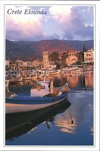 AK / Ansichtskarte Elounda Kreta Hafenpartie Fischerboot Abendsonne Kat. Griechenland