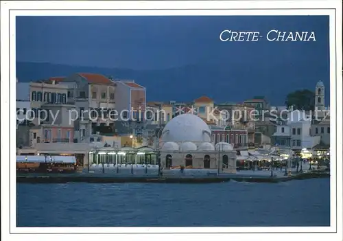 AK / Ansichtskarte Chania Insel Kreta Hafenpromenade bei Nacht Ansicht vom Meer aus Kat. Chania