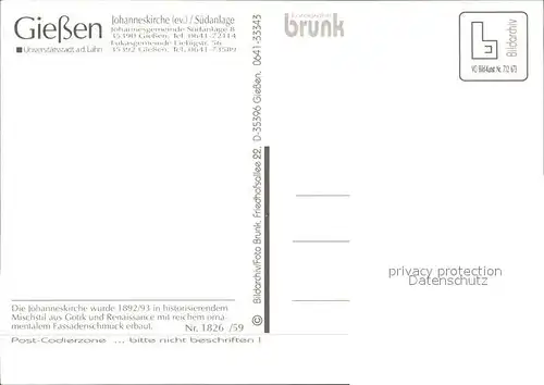 AK / Ansichtskarte Giessen Lahn Johanneskirche Kat. Giessen