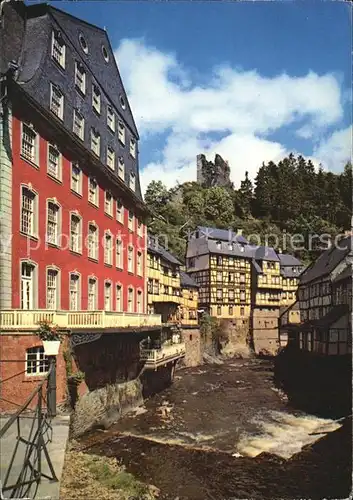 AK / Ansichtskarte Monschau Rurpartie Fachwerkhaeuser Altstadt Burgruine Kat. Monschau