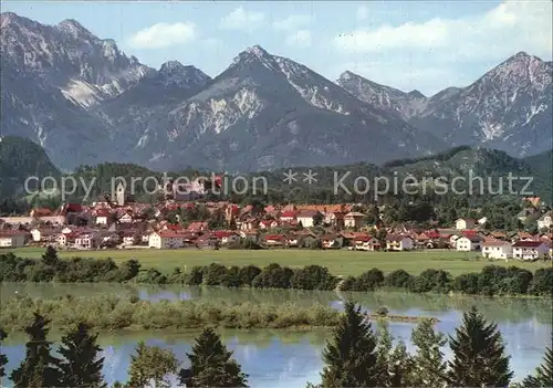 AK / Ansichtskarte Fuessen Allgaeu Panorama Blick ueber den Lech Allgaeuer Alpen Kat. Fuessen