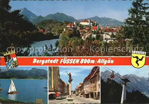 AK / Ansichtskarte Fuessen Allgaeu Panorama Hohes Schloss Kloster Allgaeuer Alpen Bergbahn See Segeln Kat. Fuessen