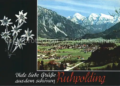 AK / Ansichtskarte Ruhpolding mit Blick zu Chiemgauer Alpen Edelweiss Kat. Ruhpolding