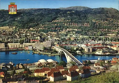 AK / Ansichtskarte Bergen Norwegen Utsikt over byen med Puddefjordsbroen Kat. Norwegen
