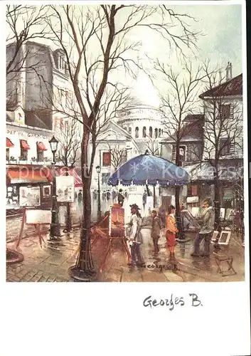 AK / Ansichtskarte Montmartre Paris Place du Tertre Dessin Georges B. Kuenstlerkarte Kat. Paris