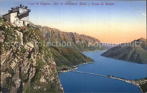 AK / Ansichtskarte Lugano Lago di Lugano Monte Salvatore Kulm und Ponte di Melide