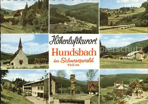 AK / Ansichtskarte Hundsbach Forbach Hoehenluftkurort Schwarzwald Gasthaus Pension Zur schoenen Aussicht Brunnen Kirche Kat. Forbach