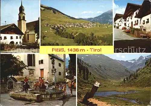 AK / Ansichtskarte Fiss Tirol Ortspartie mit Kirche Brunnen Pferde Alpenblick Kat. Fiss