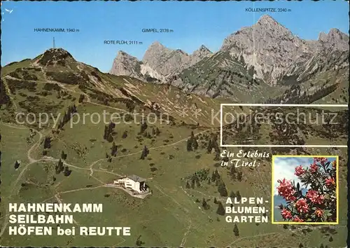 AK / Ansichtskarte Hoefen Tirol Hahnenkammseilbahn Rote Flueh Gimpel Koellenspitze Alpenblumengarten Fliegeraufnahme Kat. Hoefen Reutte