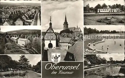 AK / Ansichtskarte Oberursel Taunus Teilansichten Historisches Rathaus Kirche Strassenbahn Schwimmbad Park Bromsilber Kat. Oberursel (Taunus)