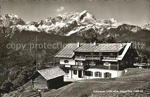 AK / Ansichtskarte Garmisch Partenkirchen Berggasthof Eckbauer mit Alpspitze Wettersteingebirge Kat. Garmisch Partenkirchen