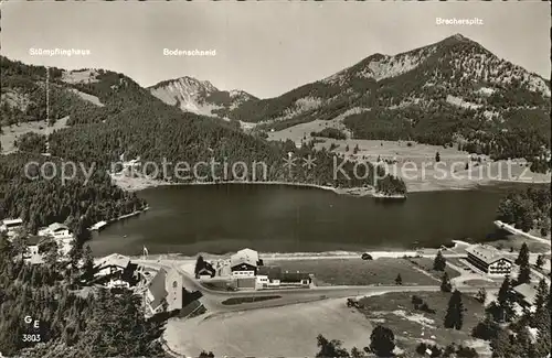 AK / Ansichtskarte Spitzingsee gegen Stuemplinghaus Bodenschneid und Brecherspitz Mangfallgebirge Fliegeraufnahme Kat. Schliersee