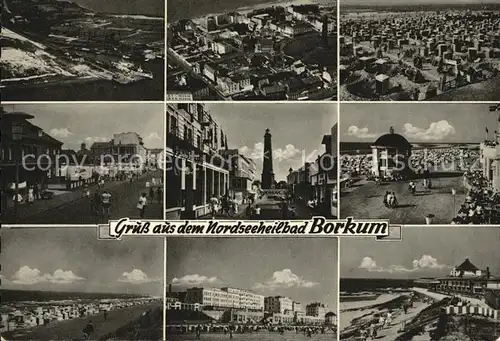 AK / Ansichtskarte Borkum Nordseebad Strand Hotel Pavillon Leuchtturm Promenade Fliegeraufnahme Kat. Borkum