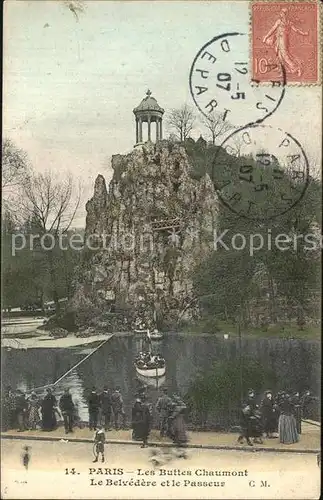 AK / Ansichtskarte Paris Les Buttes Chaumont Le Belvedere et le Passeur Stempel auf AK Kat. Paris