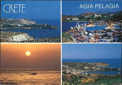 AK / Ansichtskarte Agia Pelagia Fliegeraufnahme Teilansicht Pool Sonnenuntergang Panorama Kat. Insel Kreta