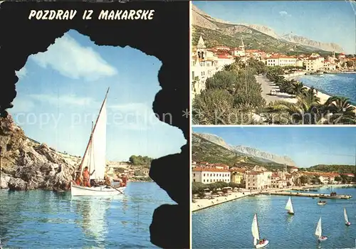 AK / Ansichtskarte Makarska Dalmatien Uferstrasse Kuestenstadt Hafen Segelboot Kat. Kroatien