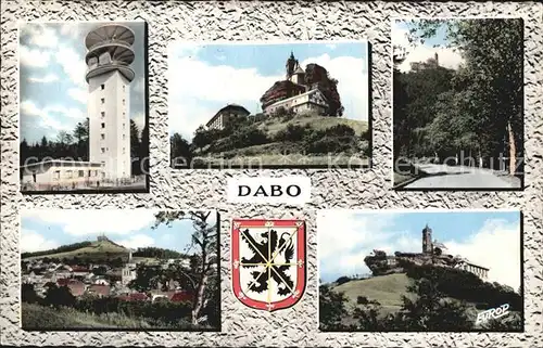 AK / Ansichtskarte Dabo Moselle Ortsansicht mit Kirche Turm Felsen Le Rocher Wappen Kat. Dabo