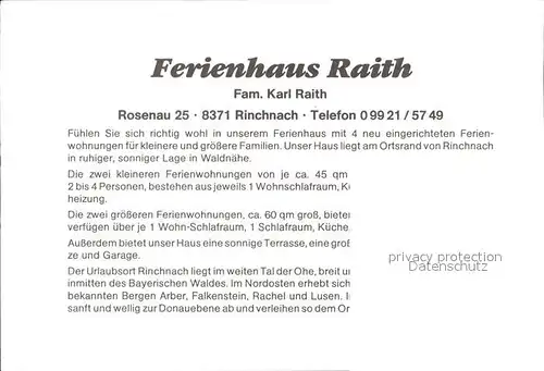 AK / Ansichtskarte Rinchnach Ferienhaus Raith Kat. Rinchnach