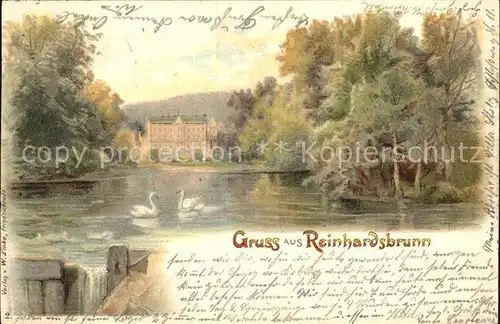 AK / Ansichtskarte Reinhardsbrunn Schwanenteich Schloss Litho Kat. Friedrichroda