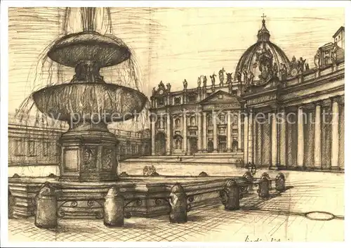 AK / Ansichtskarte Kuenstlerkarte Lino Bianchi Barriviera Citta del Vaticano Fontana Piazza S. Pietro Kat. Kuenstlerkarte